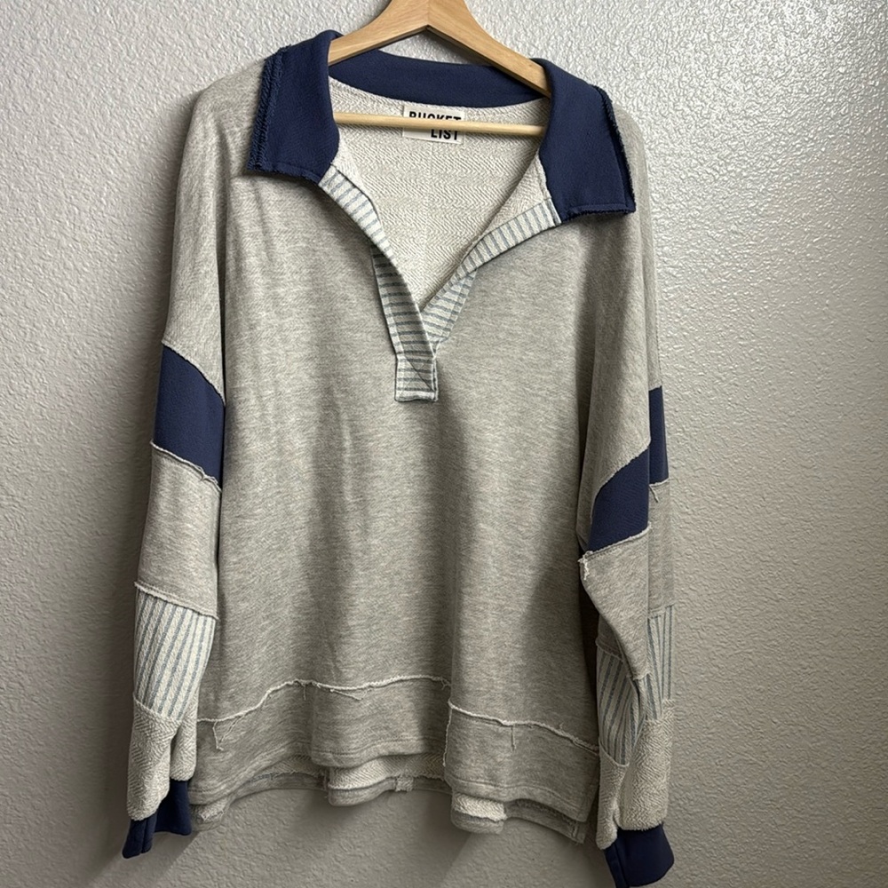 BUCKETLIST Grey Navy V-Neck Sweater